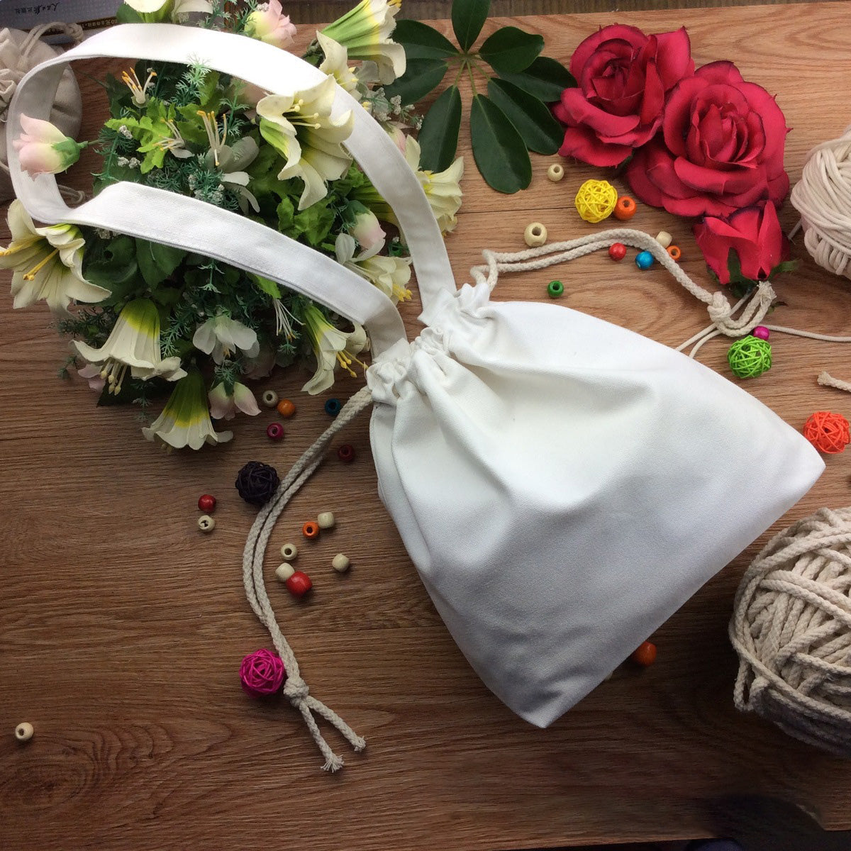 Fashion Simple Solid Color Canvas Drawstring Crossbody Bag