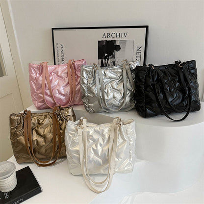 Women Fashionable Solid Color Large Capacity PU Tote Bag