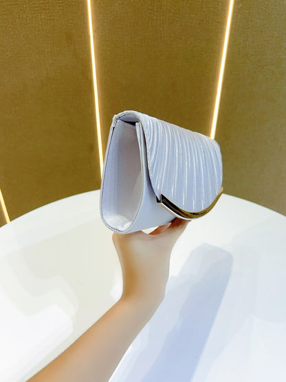 Women Fashion Simple Solid Color Pleated Chain Evening Bag