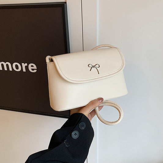 Sac à bandoulière carré à rabat avec nœud décoratif de couleur unie pour femmes 