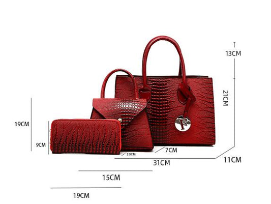 Simple And Fashionable Lizard Print Handbag Three-Piece Set