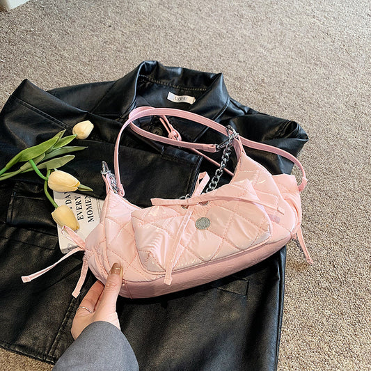 Sac à bandoulière tendance pour femme, couleur unie, chaîne rhomboïdale 