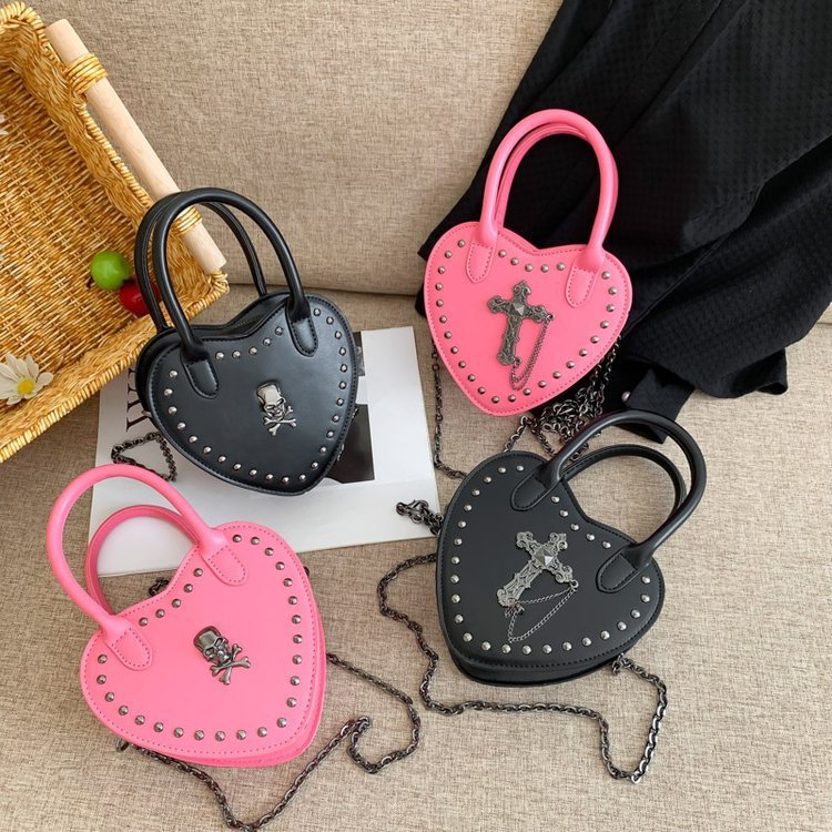 Women Fashionable Gothic Heart-Shaped Cross Chain Crossbody Bag