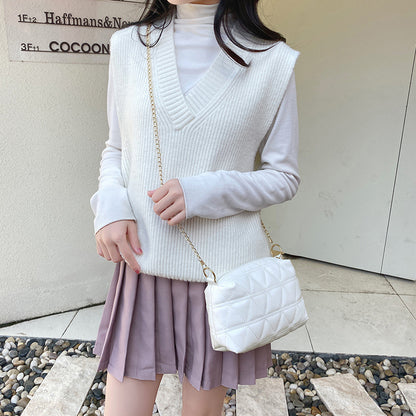 Sac à bandoulière en PU de couleur unie pour femme, style décontracté et basique, avec coutures en losange 