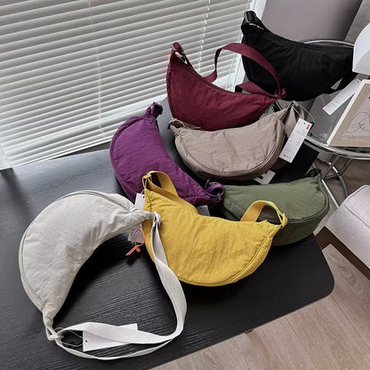Women Casual Solid Color Waterproof Lightweight Dumpling Shaped Crossbody Bag