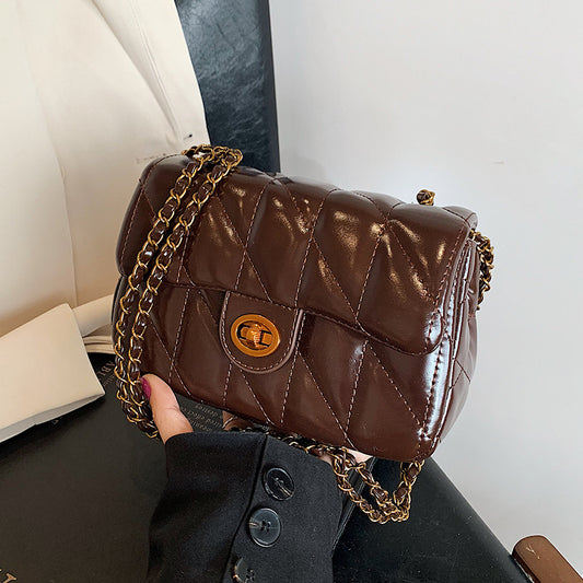 Women Fashion Retro Oil Wax Leather Rhombic Shoulder Bag