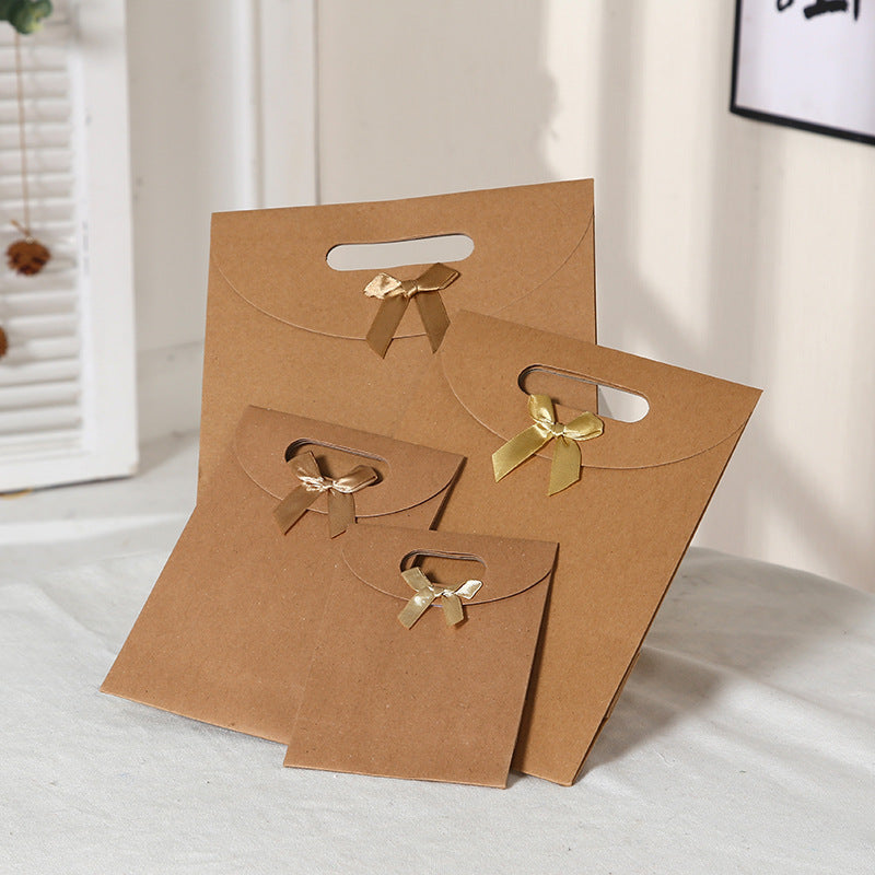 Simple Solid Color Kraft Paper Bow Knot Gift Bag
