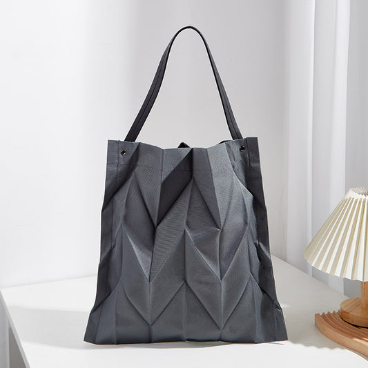 Women Fashion Casual Large Capacity Geometric Canvas Pleated Tote Bag