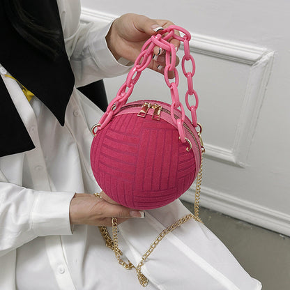 Women Fashionable Solid Color Round Ball Chain Crossbody Bag