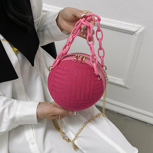 Women Fashionable Solid Color Round Ball Chain Crossbody Bag