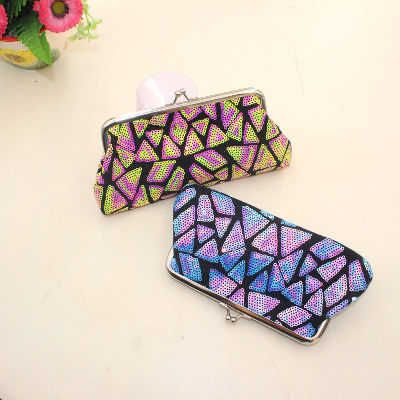 Women Fashion Creative Sequin Geometric Pattern Long Coin Purse