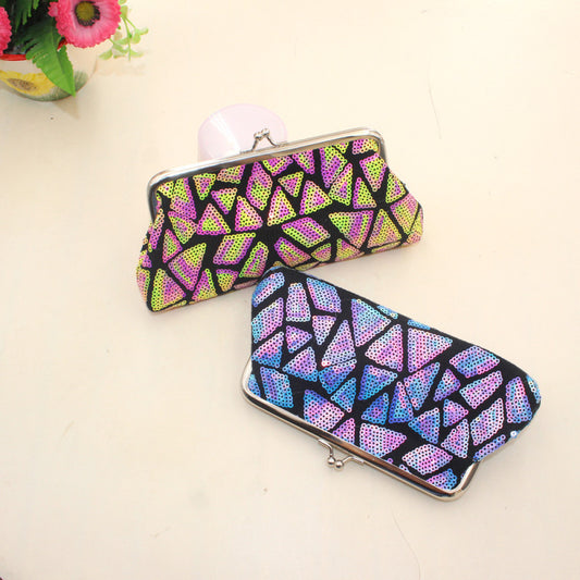 Women Fashion Creative Sequin Geometric Pattern Long Coin Purse