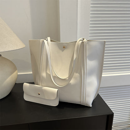 Women Fashionable Solid Color Large Capacity PU Tote Bag
