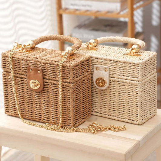 Fashionable Square Straw Woven Handbag