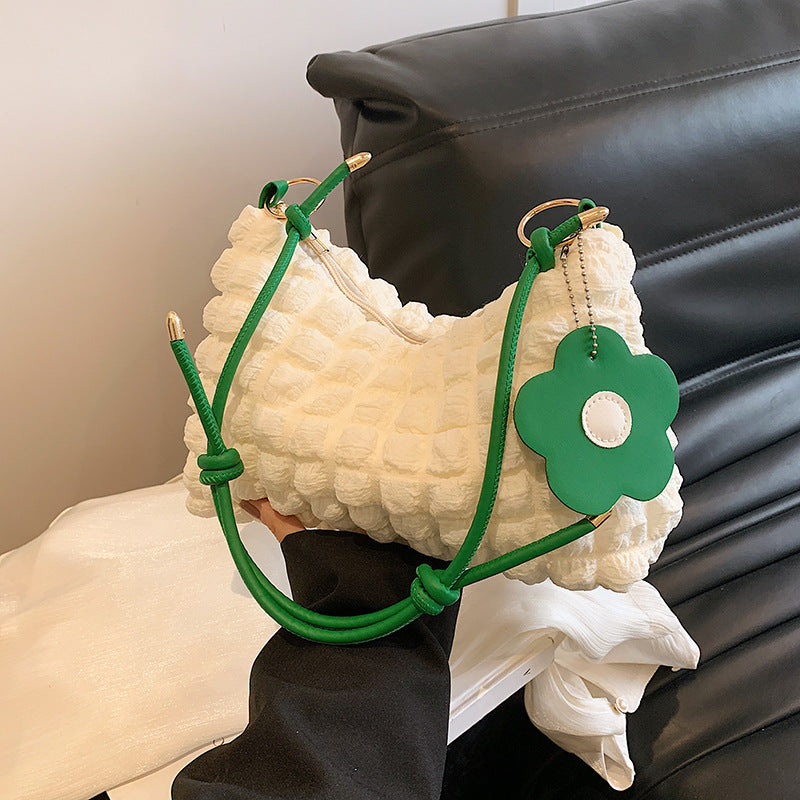 Sac à bandoulière plissé de grande capacité pour femme, décontracté, couleur unie 