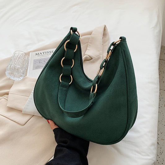 Women Vintage Zip Design Solid Color Large Capacity PU Shoulder Bag