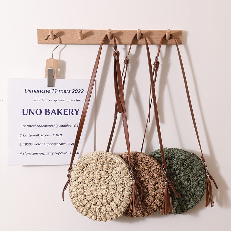 Bohemian Style Beach Holiday Round Woven Shoulder Bag