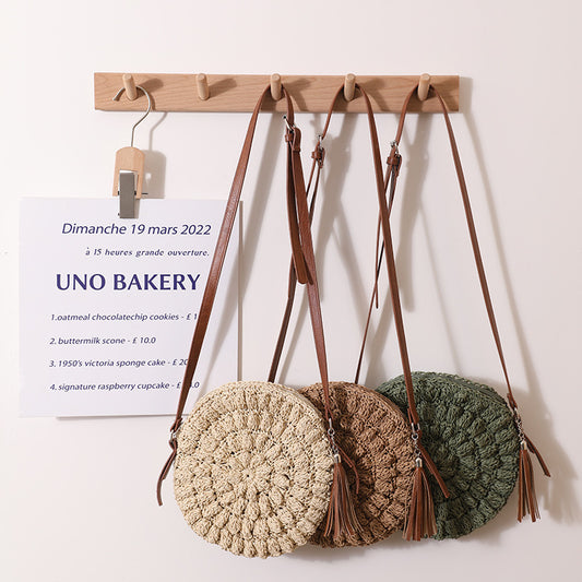 Bohemian Style Beach Holiday Round Woven Shoulder Bag