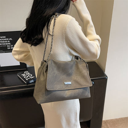 Women Fashion Casual Simple Solid Color Chain Shoulder Bag