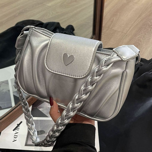 Sac à bandoulière plissé simple de couleur unie pour femme 