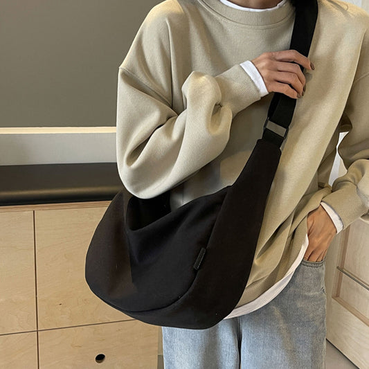 Sac à bandoulière en toile de couleur unie, design simple et tendance, grande capacité 