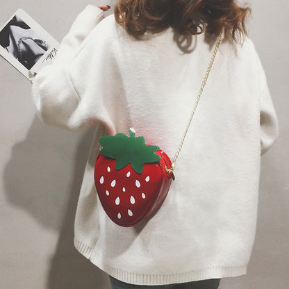Sac à bandoulière à fermeture éclair et chaîne pour femme, motif fraise, design créatif et tendance