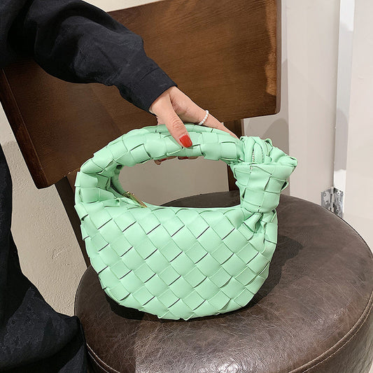 Women Creative Woven Knot Design Solid Color PU Handle Bag