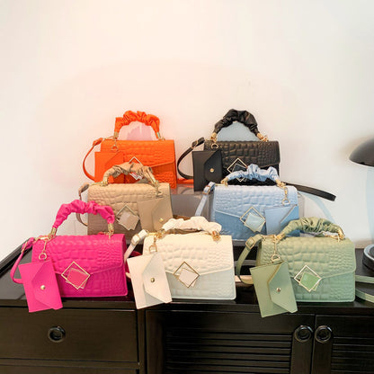 Fashion Solid Color Crocodile Embossed Shoulder Bag