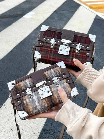 Sac messager à bandoulière en forme de boîte à carreaux pour femme 