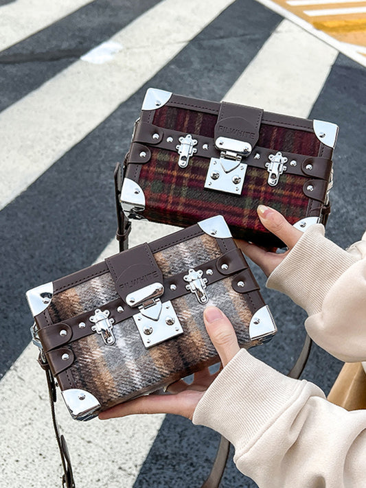 Sac messager à bandoulière en forme de boîte à carreaux pour femme 