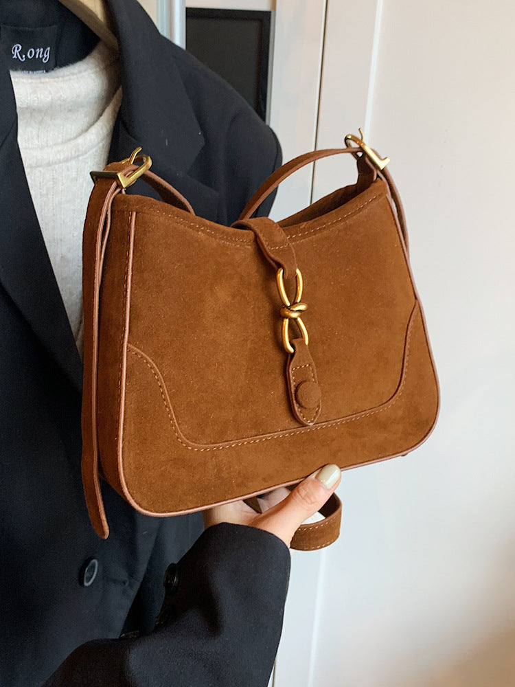 Women Fashion Simple Casual Solid Color Suede Square Shoulder Bag