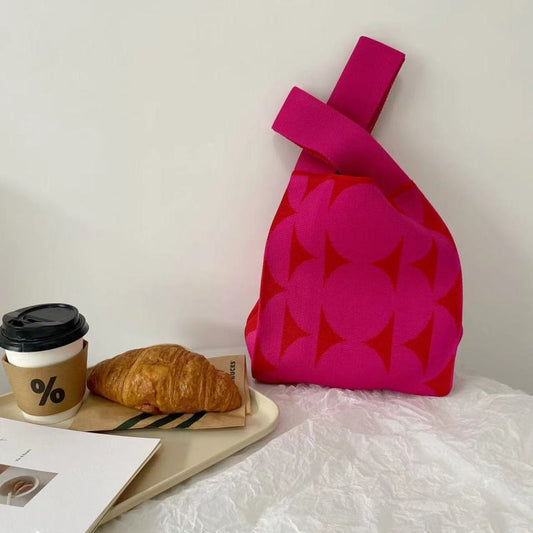 Women'S Fashion Solid Color Circular Pattern Knit Tote Bag