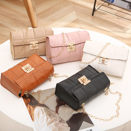 Women Vintage Flap Buckle Design Solid Color PU Crossbody Bag