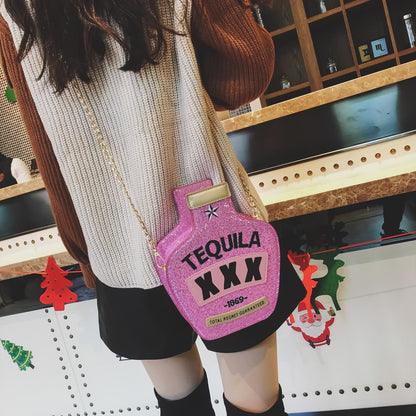 Creative Distinctive Embroidered Letter Sequin Chain Shoulder Bag