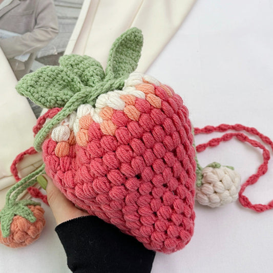 Sacs à bandoulière tricotés à motif de fraises pour femmes, motif dessin animé, été 
