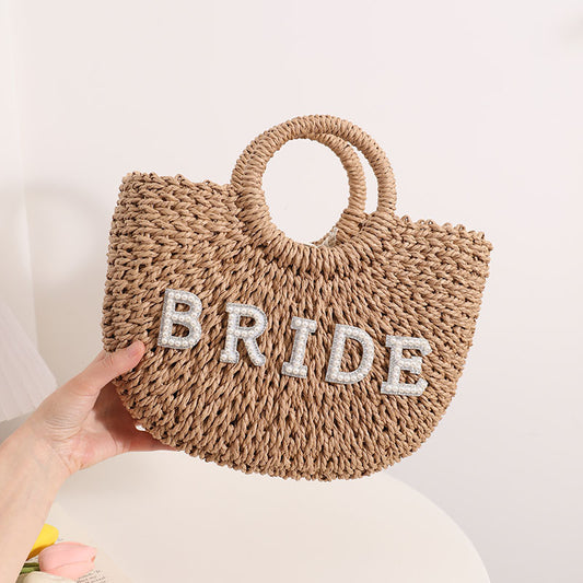 Bohemian Fashion Letter Semi-Round Straw Woven Handbag
