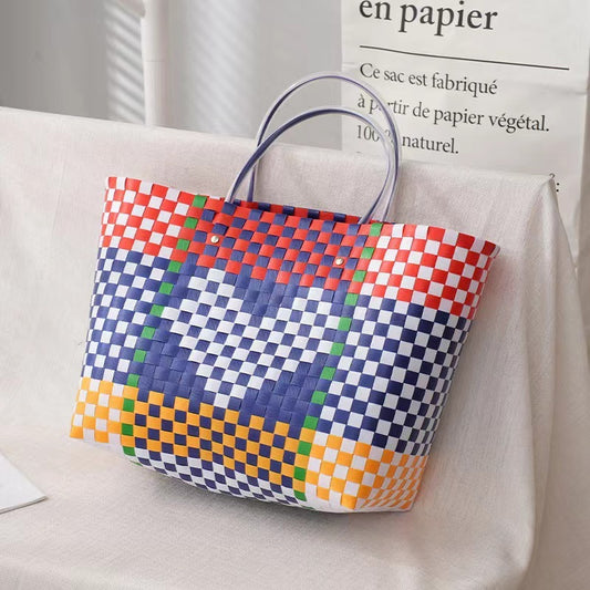 Sac à main en plastique PP tissé multicolore de grande capacité 
