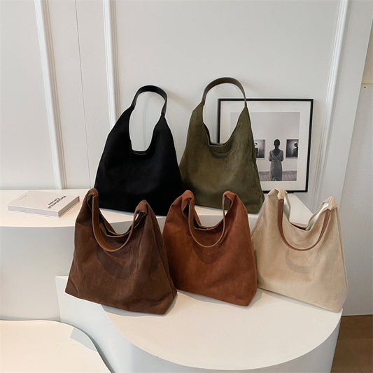 Sac à main décontracté vintage en daim pour femme, couleur unie, grande capacité 
