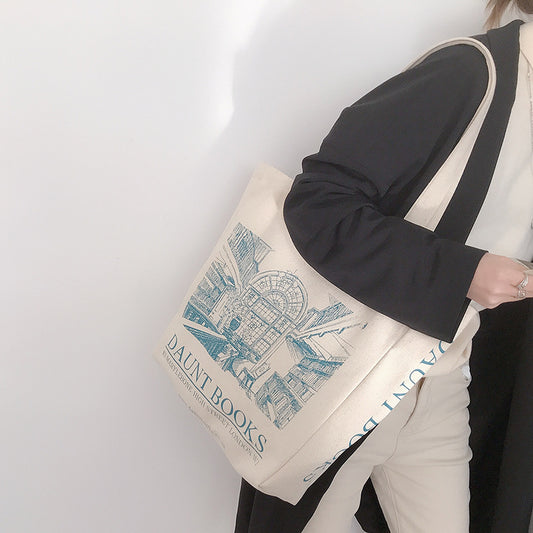 Sac à bandoulière en toile à imprimé graphique vintage décontracté pour femme, grande capacité 