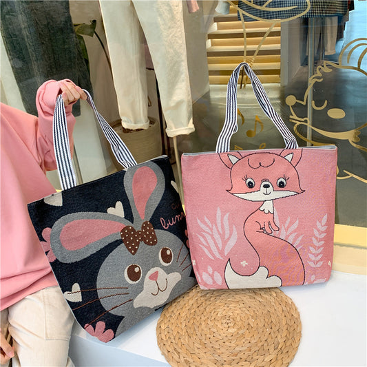 Women Fashion Canvas Bag Embroidered Fabric Large Capacity Tote Bag