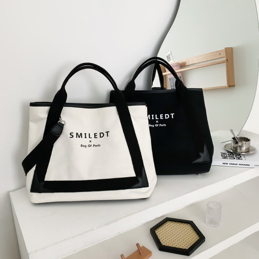 Women Fashion Casual Letter Pattern Large Capacity Canvas Tote Shoulder Bag