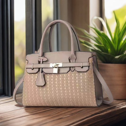 Women Fashion Casual Large Capacity Plaid Lock PU Handbag