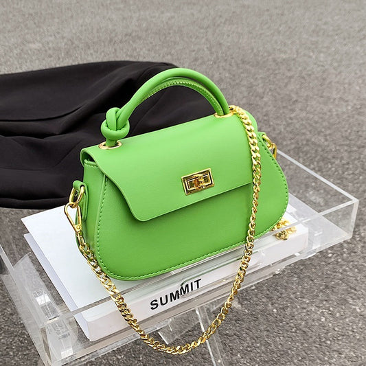 Women Fashion Solid Color Clap Lock Chain Crossbody Bag