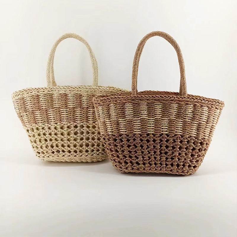 Sac fourre-tout en paille tissé à la main pour femme, sac à main creux 