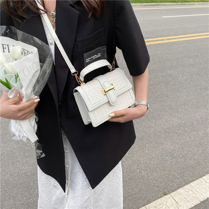 Women Fashion Solid Color Woven Rhomboid Flap PU Crossbody Bag