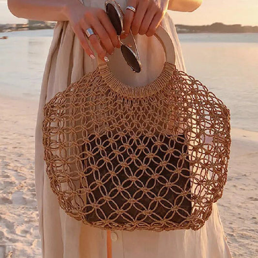 Bohemian Holiday Beach Hollow Straw Handbag