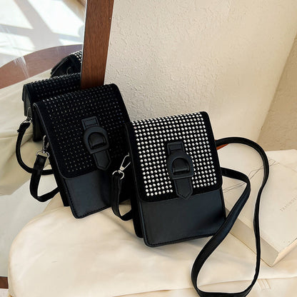 Women Fashion Vertical Rhinestone Square Crossbody Bag