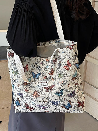 Women Fashion Casual Large Capacity Floral Printed Canvas Tote Bag