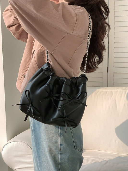 Sac à bandoulière en PU orné d'un nœud tendance pour femme 