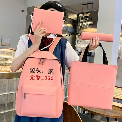 Women Fashionable Casual Solid Color Backpack Four-Piece Set